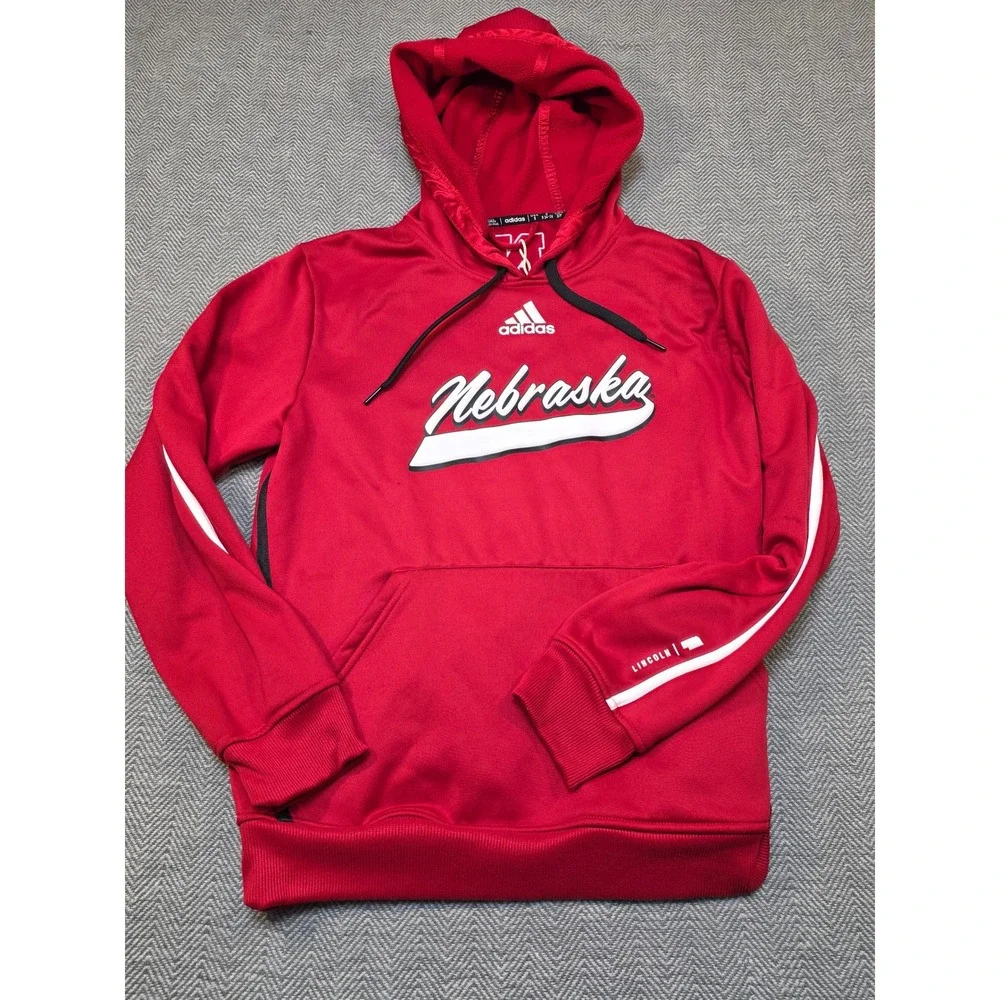 Adidas Nebraska Cornhuskers Hoodie Red Mens Small NCAA Script Logo Sweatshirt